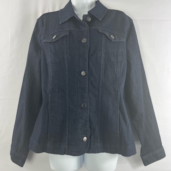 CROFT & Barrow Women's Dark Wash Button Front Stretch Denim Jacket Size L - Picture 2 of 6